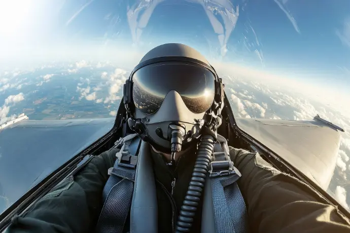 Fighter jet pilot inside the cockpit of the airplane